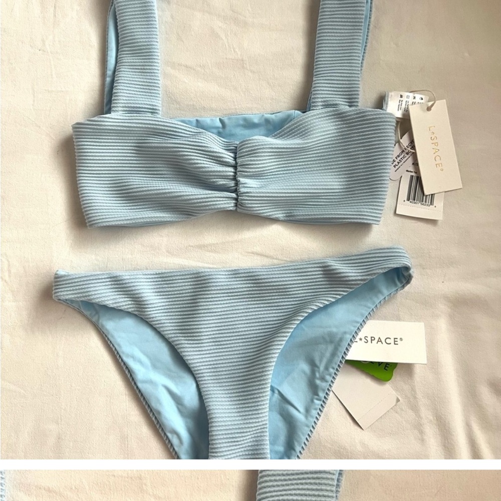 L*Space Light Blue Ribbed Bikini TOP ONLY